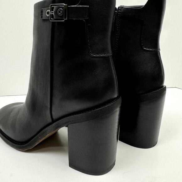 NEW Franco Sarto Rivet Black Leather Zip Up Chunky Block Heel Bootie Ankle Boot - Picture 11 of 14